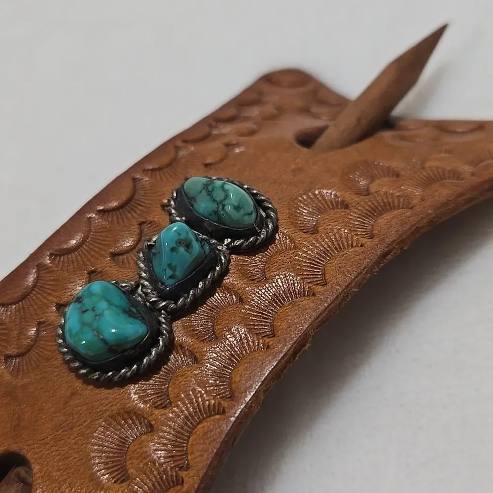 Leather Hair Barrette with Turquoise Stones